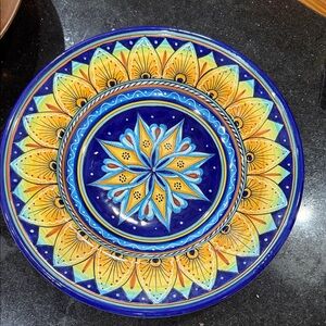 Handcrafted Blue and Yellow Ceramic Plate